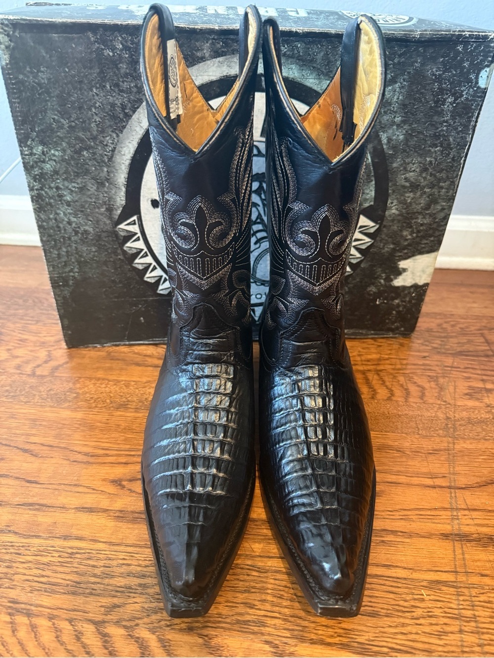 Grinders Carolina Black Croc Leather Western Cowboy Boots – US 11/EU 44/MEX 29